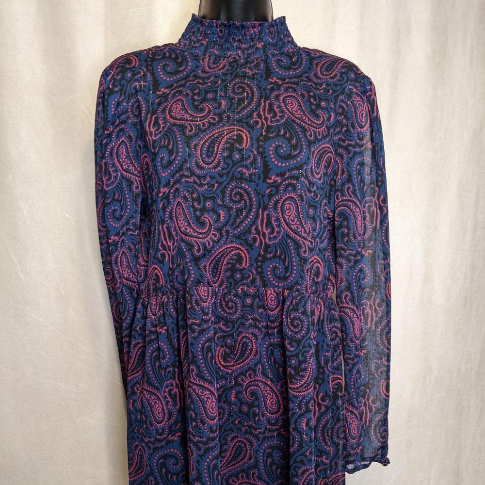 NWOT Medium Bohemian skater dress black with purple paisley pattern